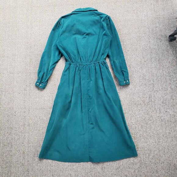Vintage Corduroy Shirt Dress Small Green Lands' End Cottage Modest USA - Picture 2 of 10